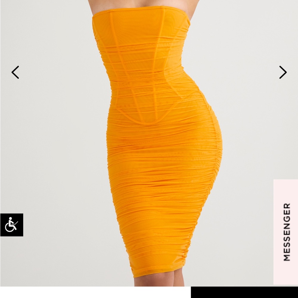 House of CB Julianna strapless ruched corset dress tangerine size small